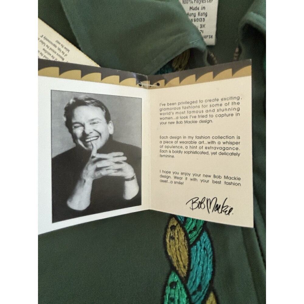 BOB MACKIE Stretch Moleskin Tassel Embroidered Zipper Jacket 3X Green NWT - Picture 7 of 9